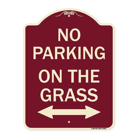 Signmission No Parking on Grass W/ Bidirectional Arrow Heavy-Gauge Aluminum Sign, 24" x 18", BU-1824-23689 A-DES-BU-1824-23689